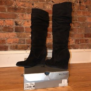 ALDO Dark Brown Knee High Slouchy Wedge Boots
